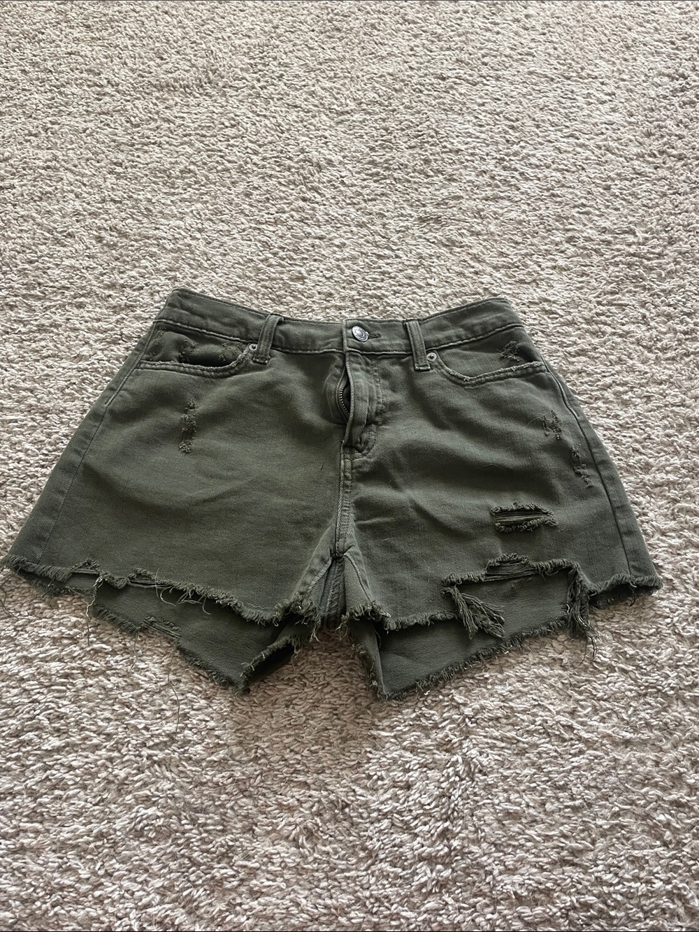 aerie Olive Green Distressed Denim Cutoff Shorts